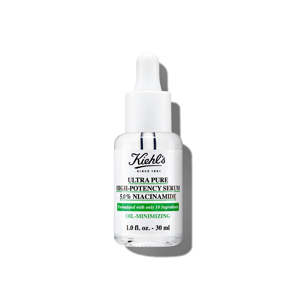 Kiehl's Ultra Pure 5% Niacinamide Serum bottle supports oil balance.