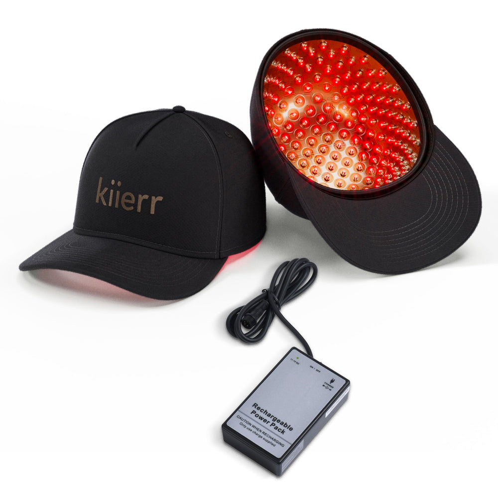 Kiierr 272 Premier laser cap closeup shows compact LLLT technology for thinning hair.