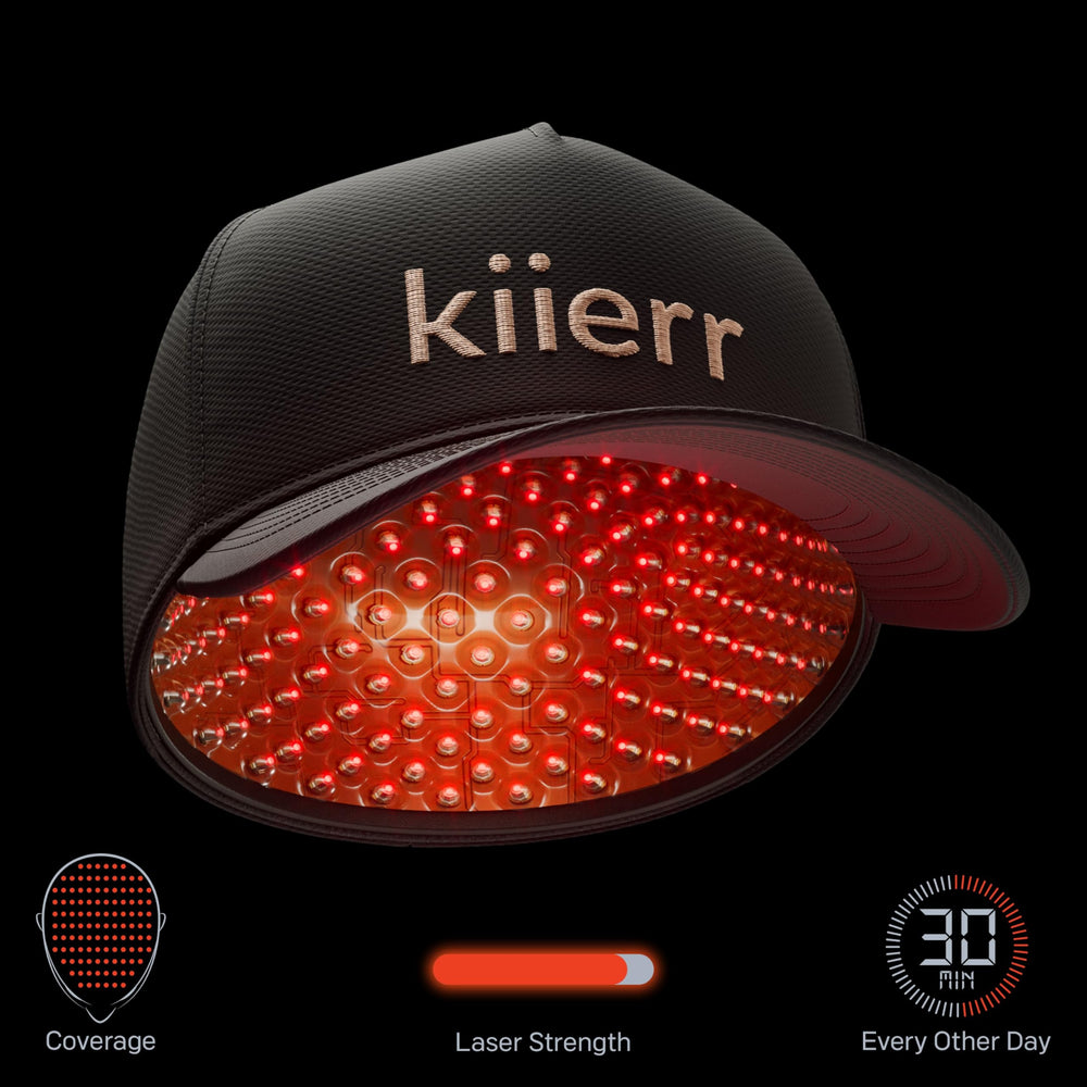 Kiierr 272 Premier laser cap in action suggests thicker hair density over time.