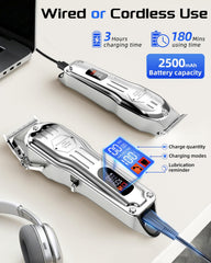 KIKIDO Hair Clippers cordless silver 4-speed motor for versatile styling