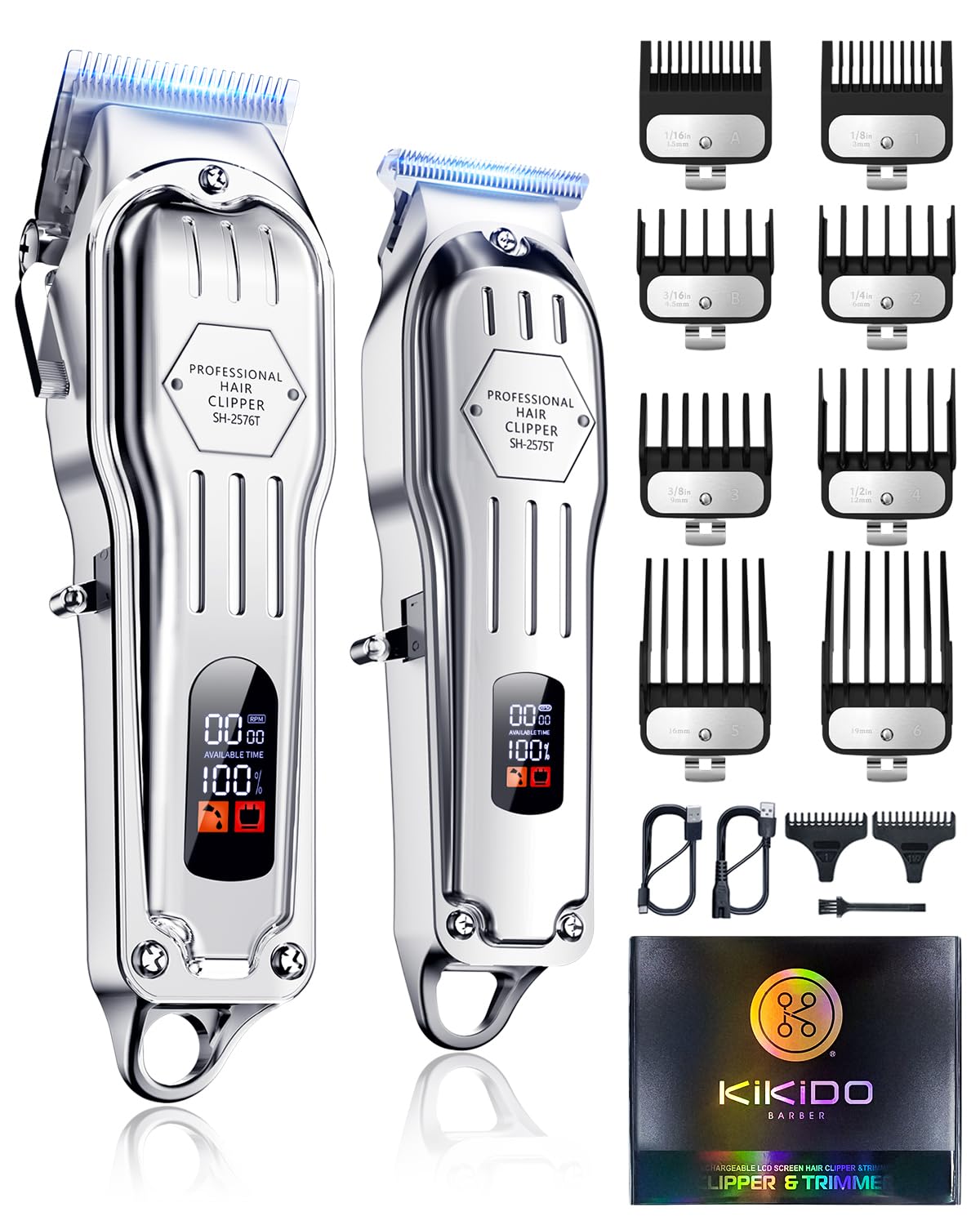 KIKIDO Hair Clippers cordless silver close-up blade for precise trimming and edge shaping