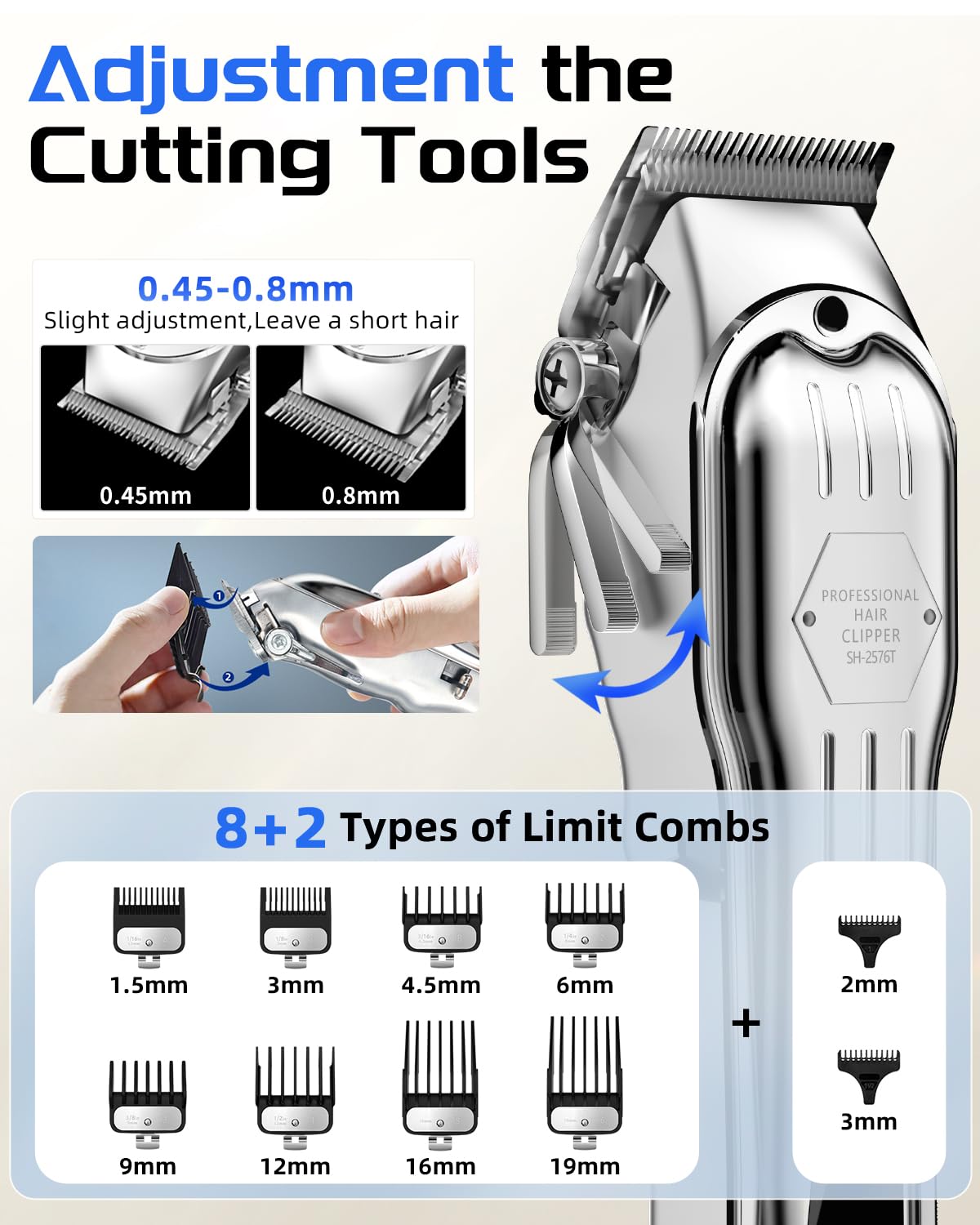 KIKIDO Hair Clippers cordless silver LED display shows battery and maintenance status