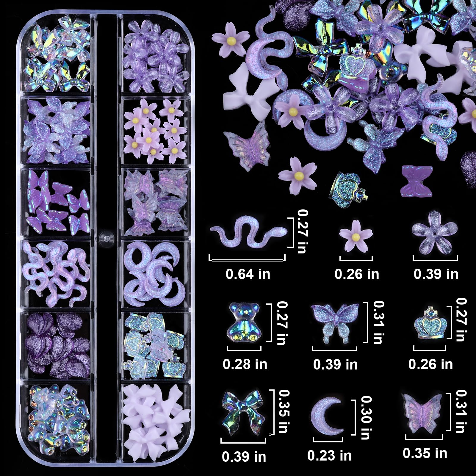Kikonoke 3D flower butterfly nail charms highlight vivid designs.