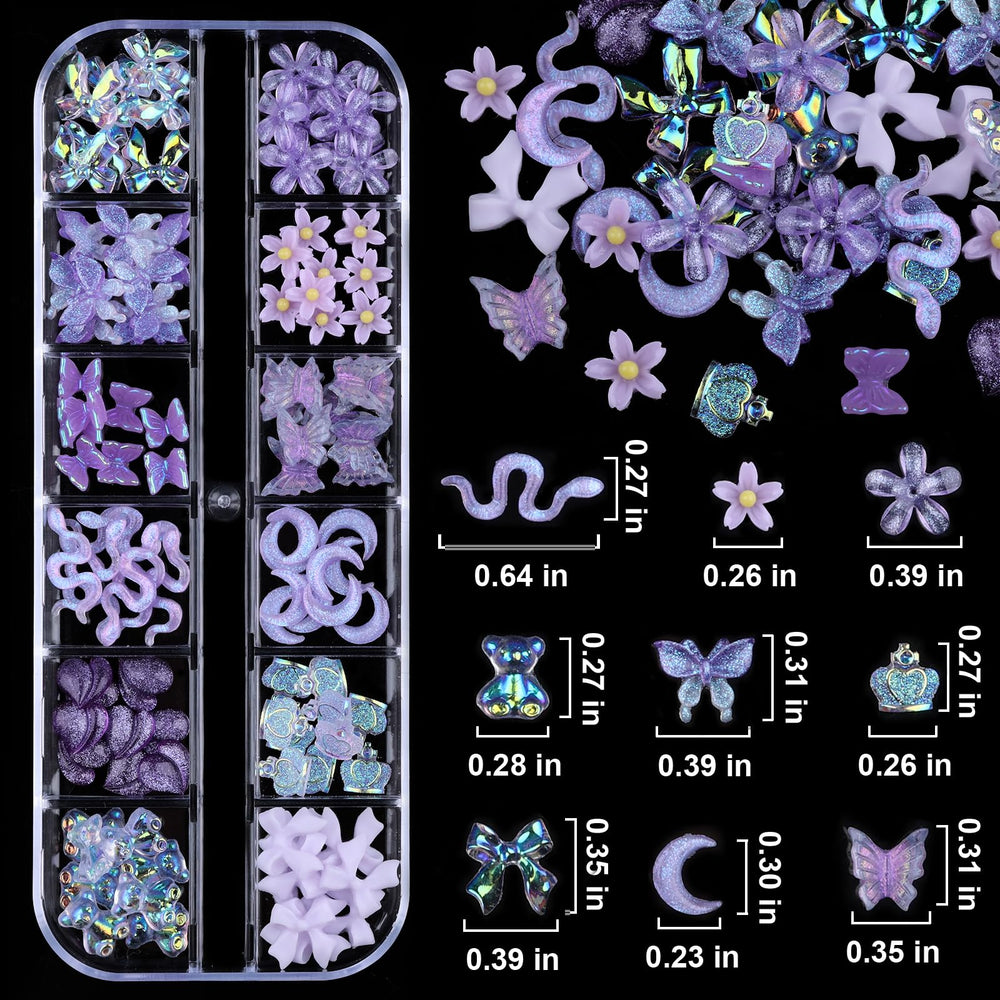 Kikonoke 3D flower butterfly nail charms highlight vivid designs.
