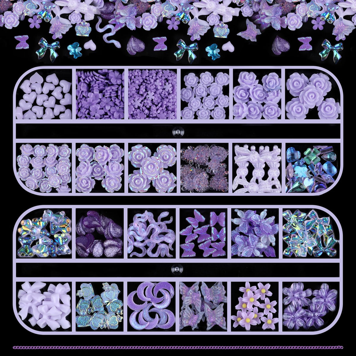Kikonoke purple 2-boxes nail charms pack for easy DIY nail art.