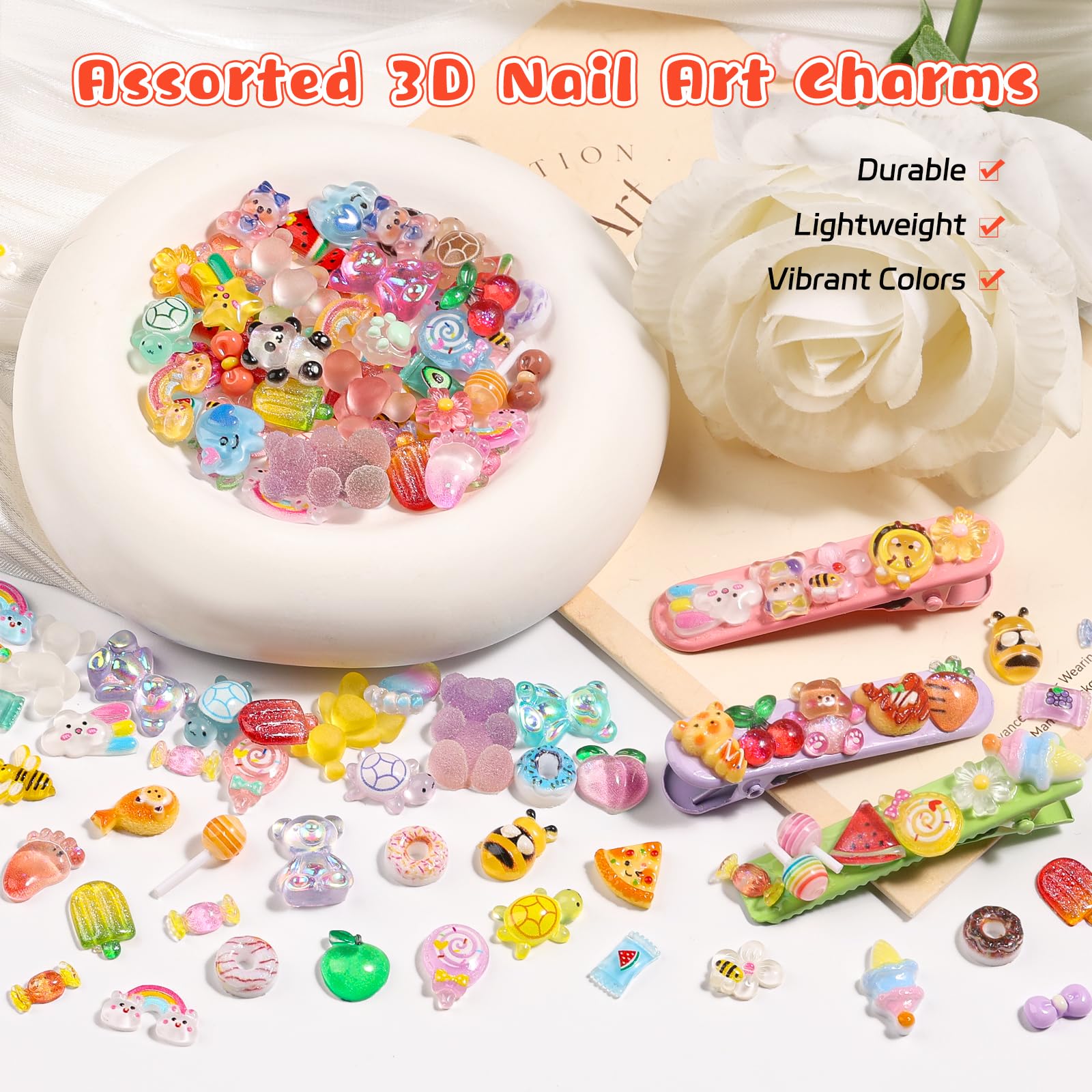 Kikonoke sugar-dusted candy canes charms with rainbow hues for nails.