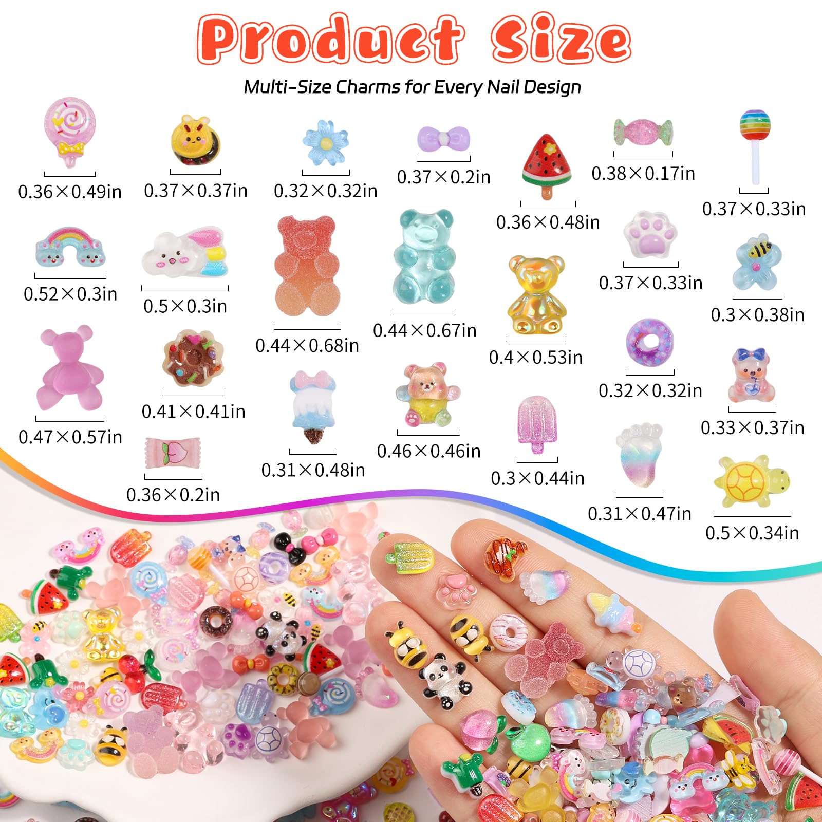 Kikonoke translucent aurora bears charms shimmer in light for party nails.