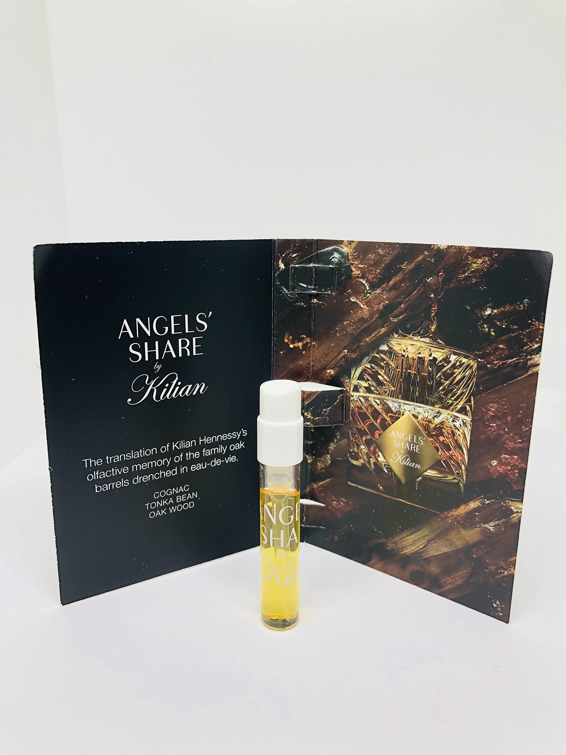 Kilian Angels' Share EDP mini-packaging with label for quick scent testing.