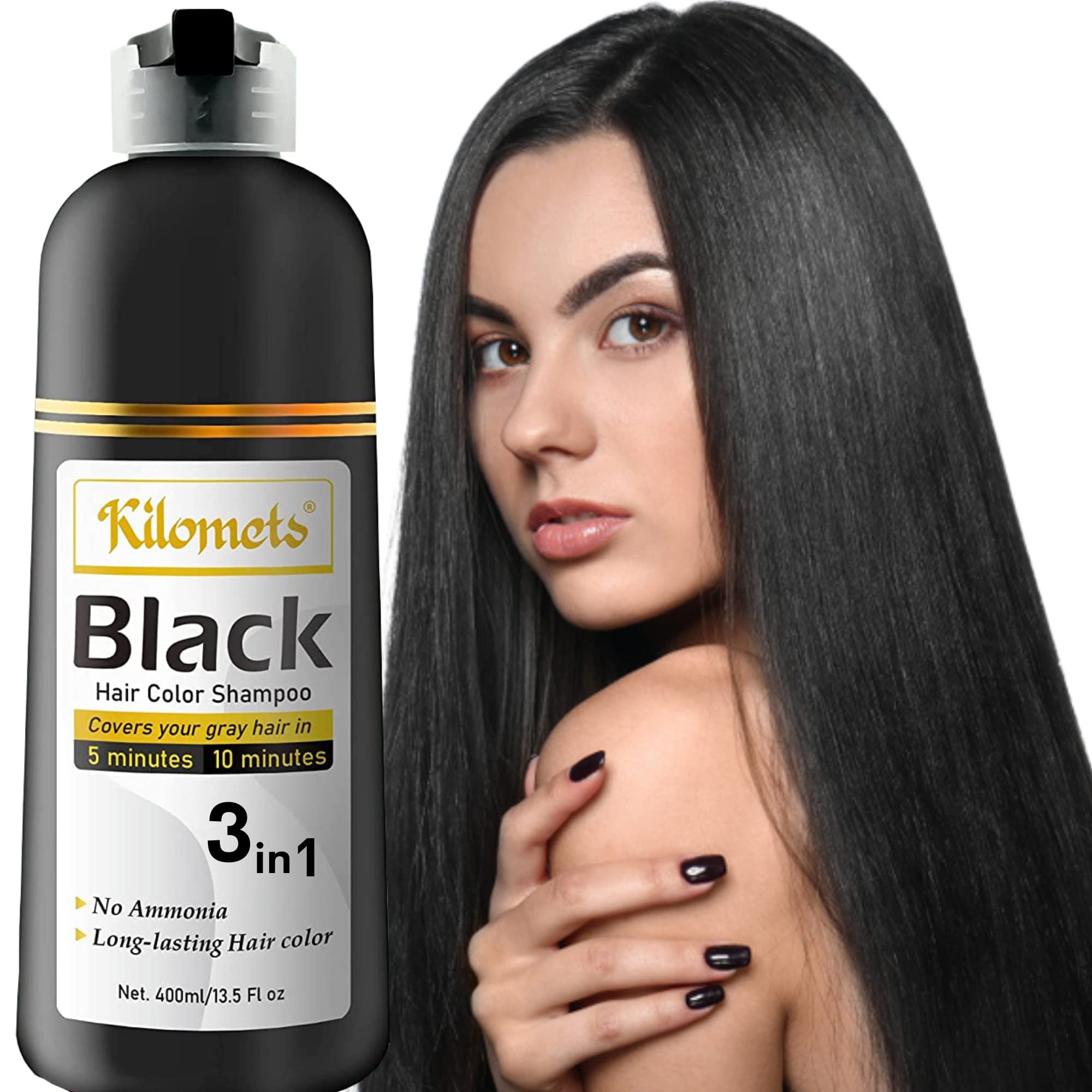 Kilomets Black Hair Dye Shampoo applies evenly on hair for quick gray coverage at home