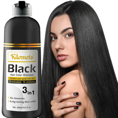Kilomets Black Hair Dye Shampoo applies evenly on hair for quick gray coverage at home