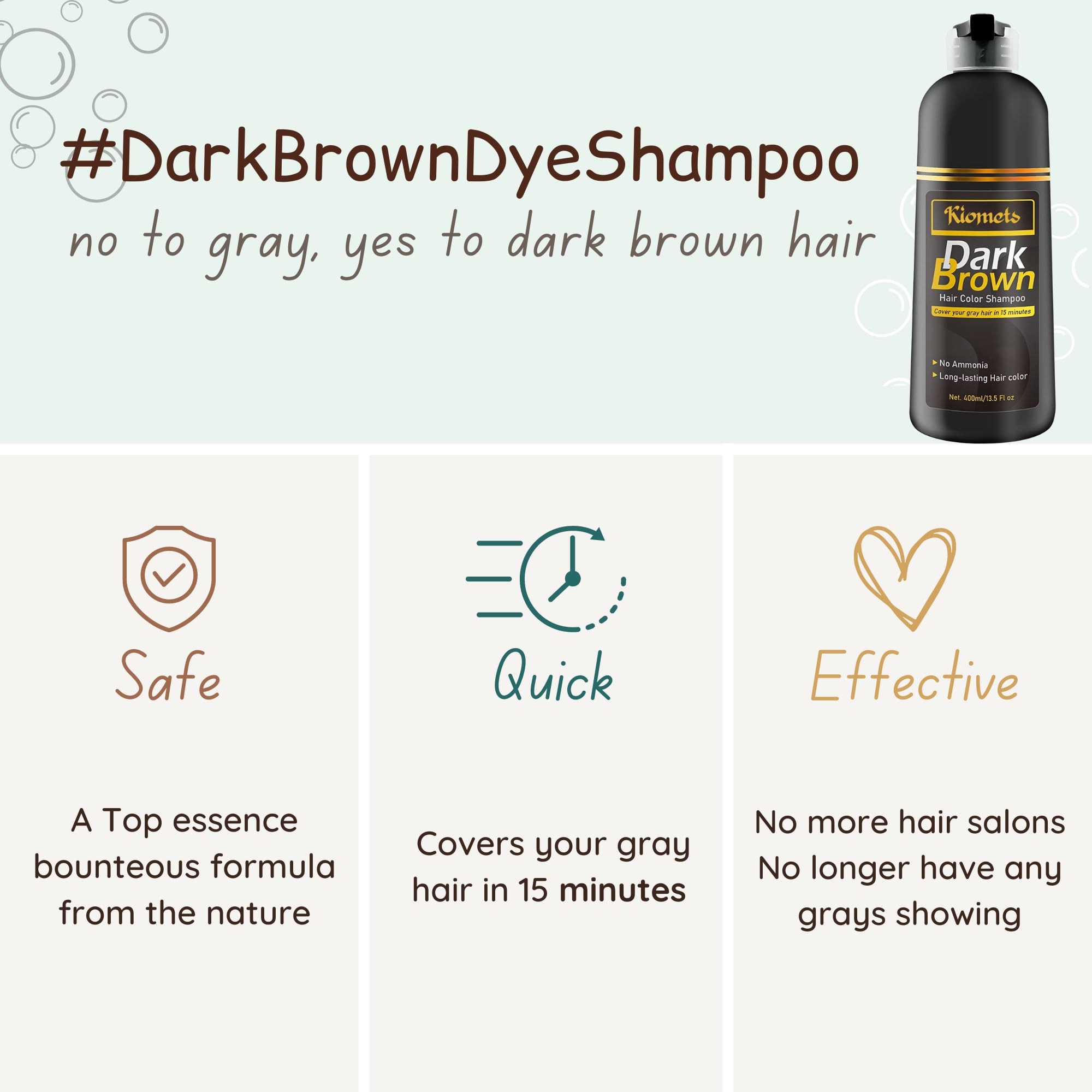 KILOMETS Dark Brown Hair Color Dye Shampoo before and after comparison shows natural gray blending.