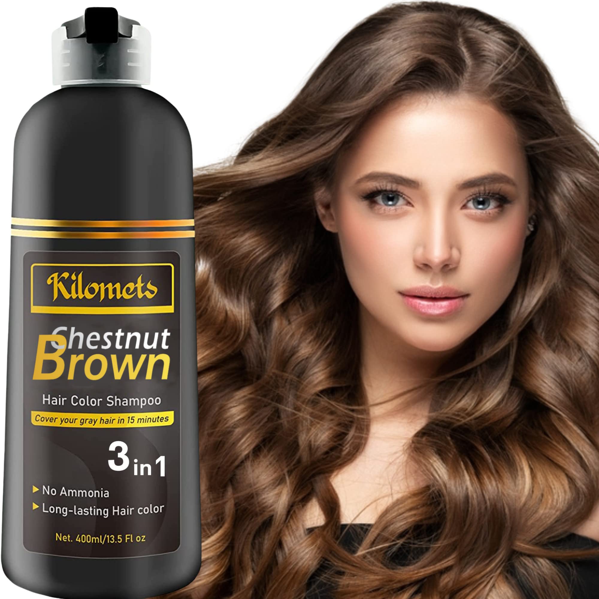 Kilomets Shampoo color castaño en el cabello, cobertura suave y segura