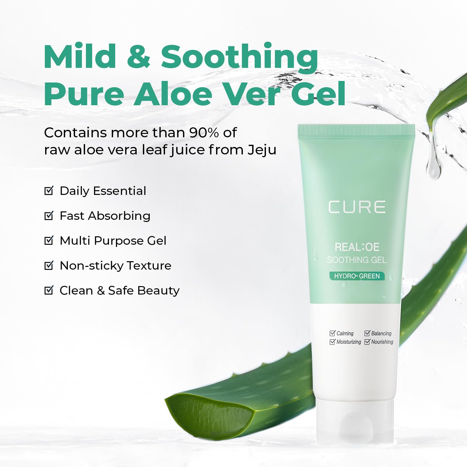 Kim Jeong Moon Aloe CURE gel applied to the face for refreshing cooling care.