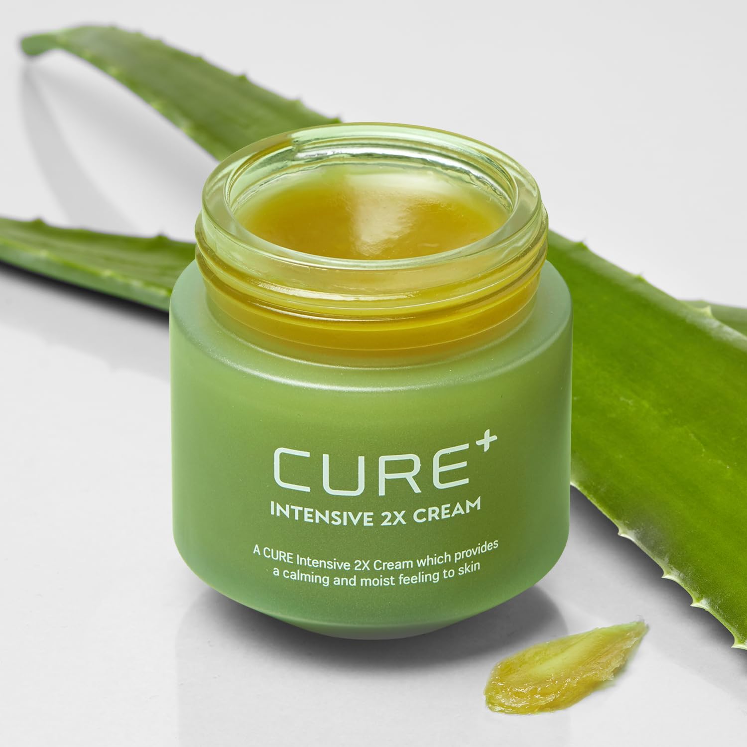 Kim Jeong Moon Aloe Cure Intensive 2X Cream tube on display, offering deep hydration for dry skin.