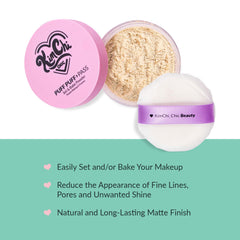 Kimchi Chic Banana powder dust jar highlights luminous, soft focus for uneven skin.