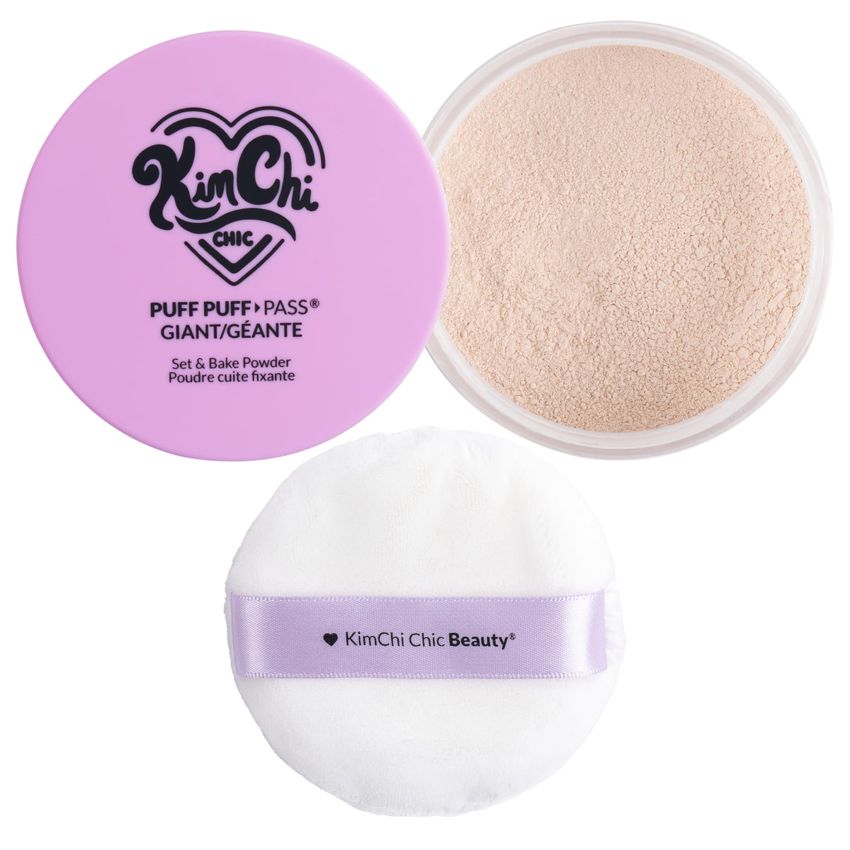 Kimchi Chic Giant Puff Puff Pass Set powder pour shows on-the-go application and translucent finish.