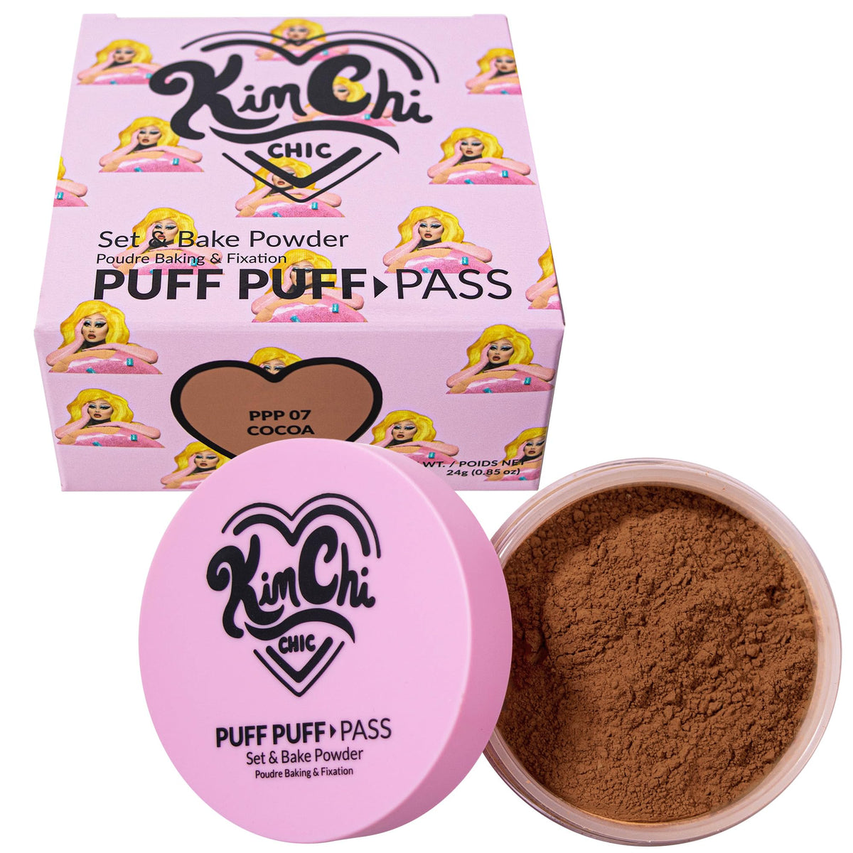 Kimchi Chic Puff Puff Pass setting powder compact ready for on-the-go, provides a soft matte finish.