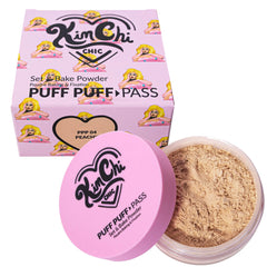 Kimchi Chic Puff Puff Pass Set packaging highlights vegan setting powder for a flawless base.