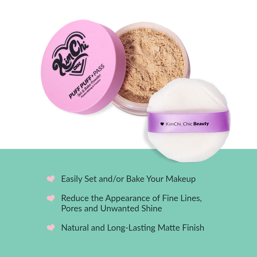 Kimchi Chic Puff Puff Pass Set velour powder puff for precise, gentle application.