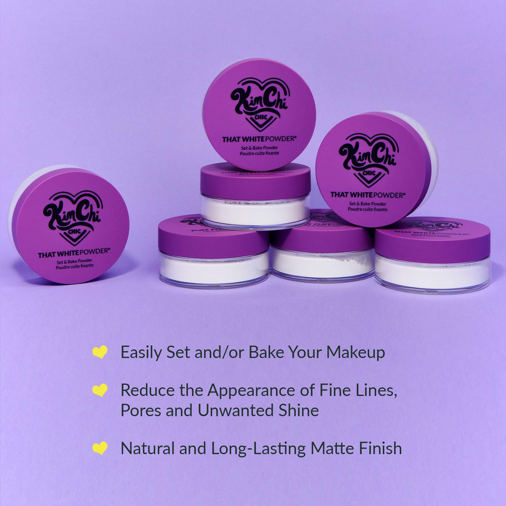 Kimchi Chic WhitePowder Set jar close-up shows ultra-fine texture for a flawless finish.