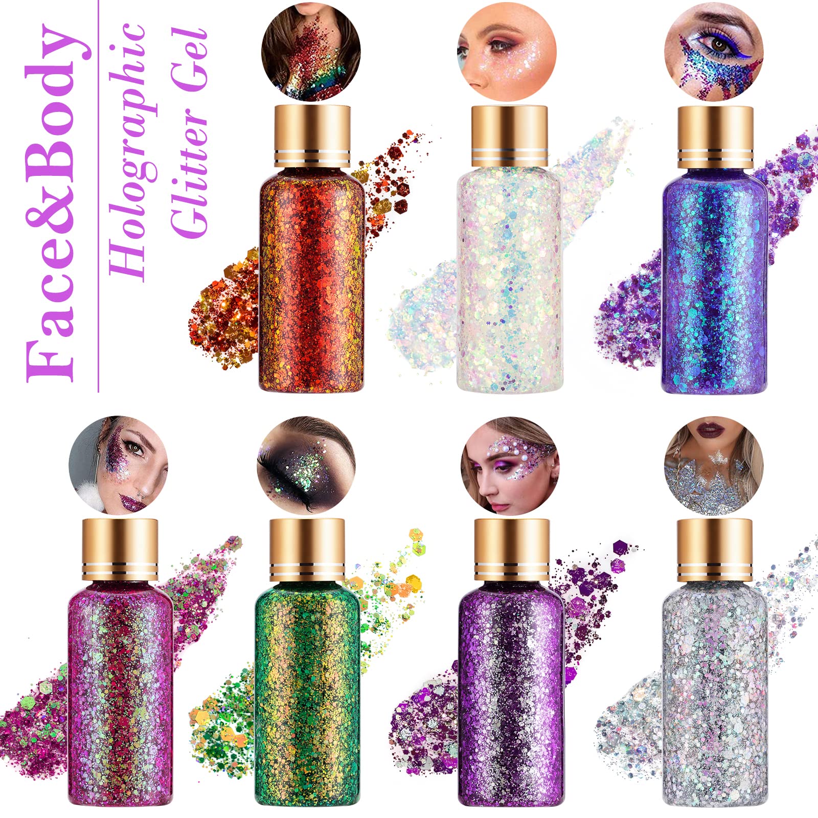 KIMIEYE holographic chunky glitter particles for mermaid-style sparkle on skin.