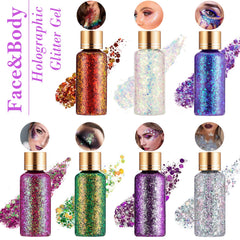 KIMIEYE holographic chunky glitter particles for mermaid-style sparkle on skin.