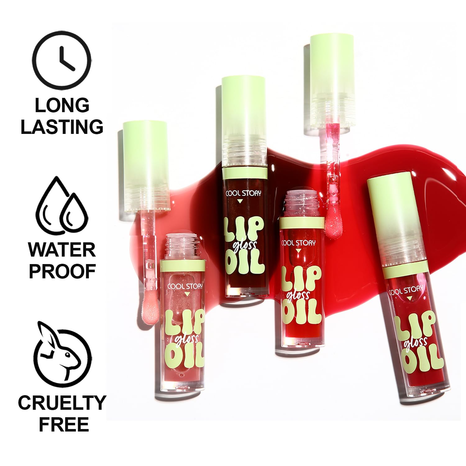 KIMIEYE lip oil swatches showing rich colors for versatile day to night looks