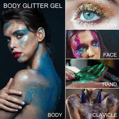KIMIEYE multi-color glitter on skin for versatile party looks.