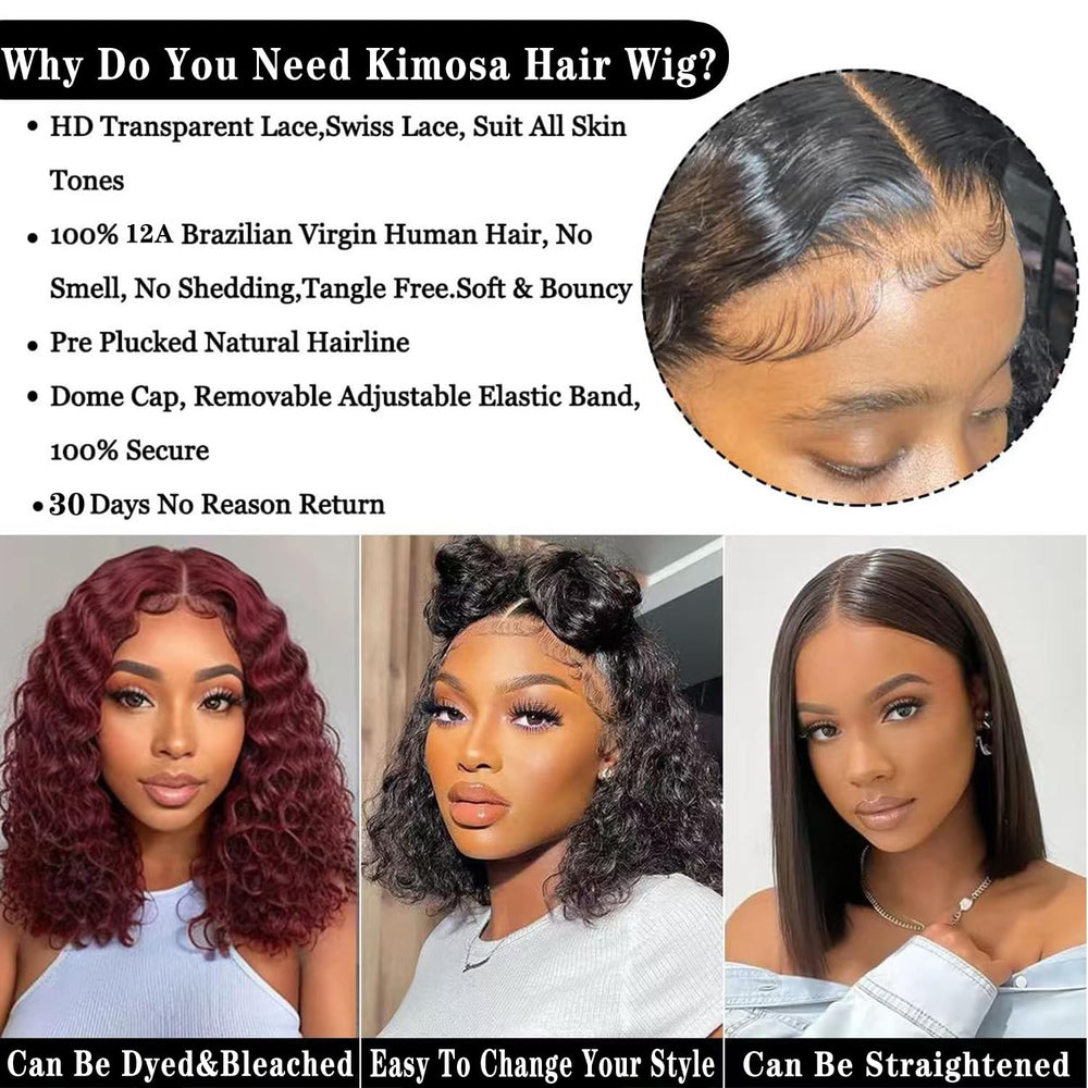 kimosahair Curly Bob Wig 13x4 HD lace front blends seamlessly for a smooth part.