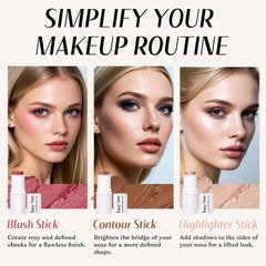 KIMUSE cream blush stick application for a natural, effortless flush.