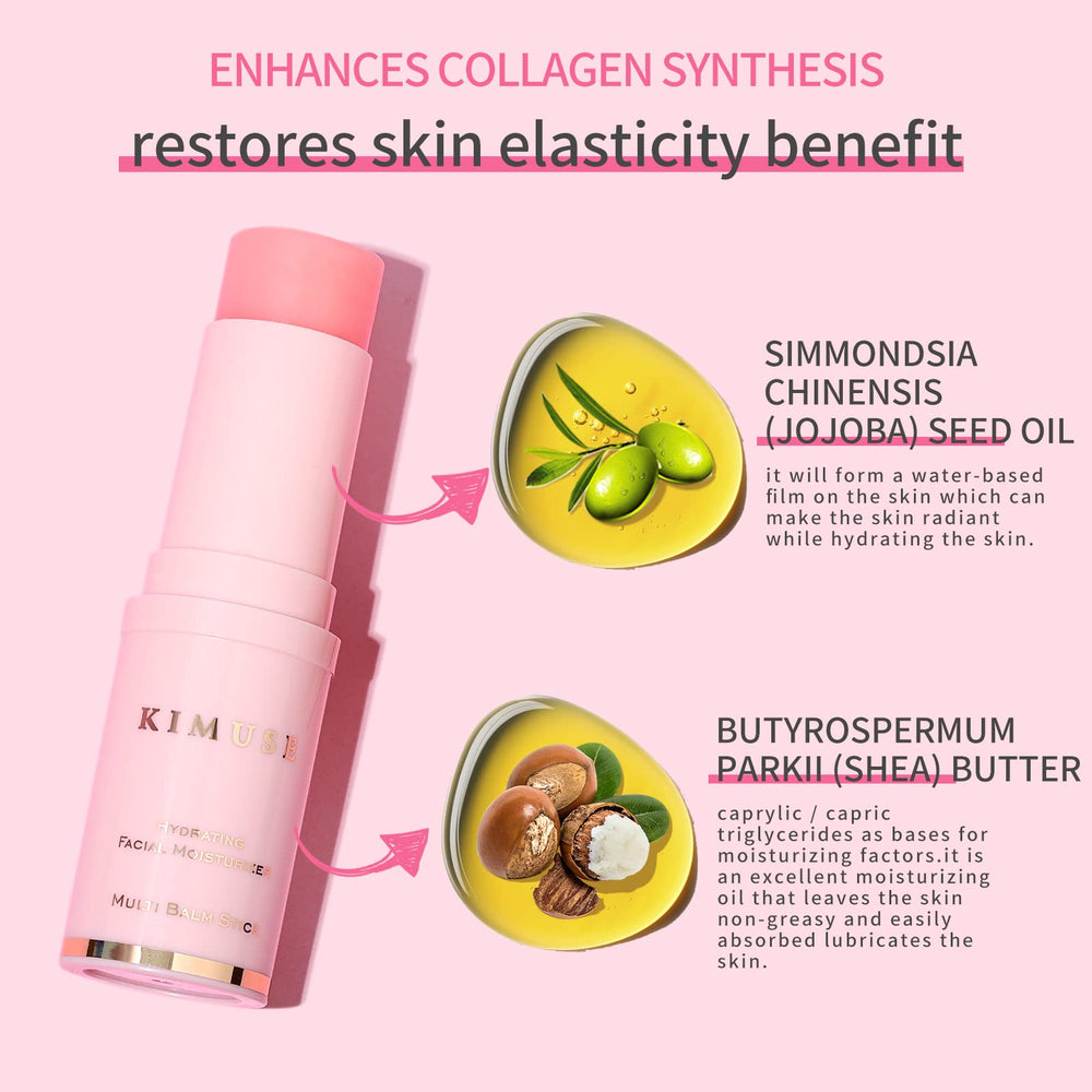 KIMUSE Hydrating Multi Balm Stick on lips provides nourishing care for dryness.