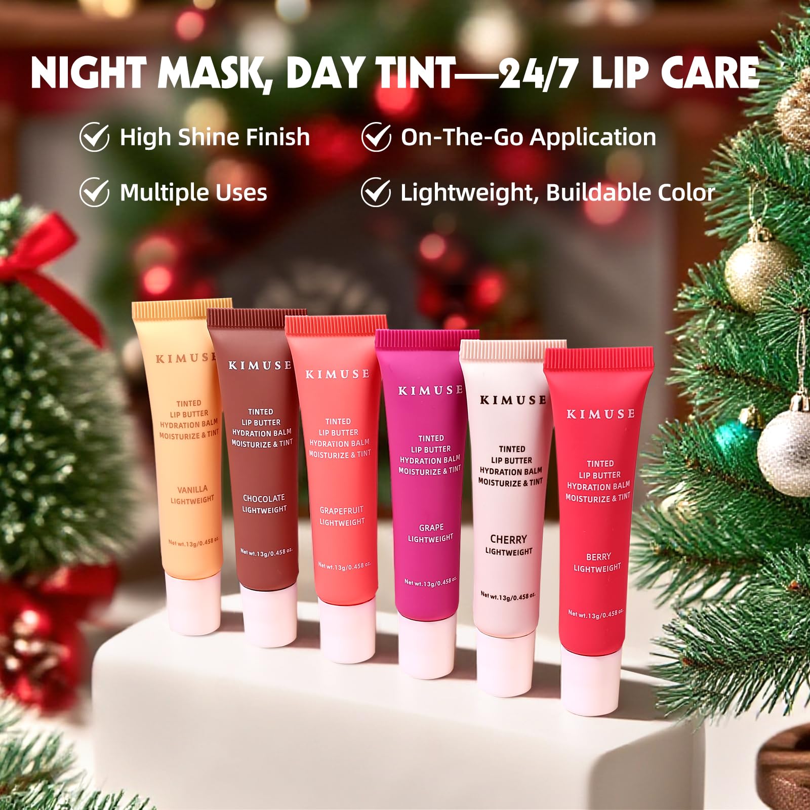 KIMUSE lip butter in hand with glossy finish ideal for daily gloss topper