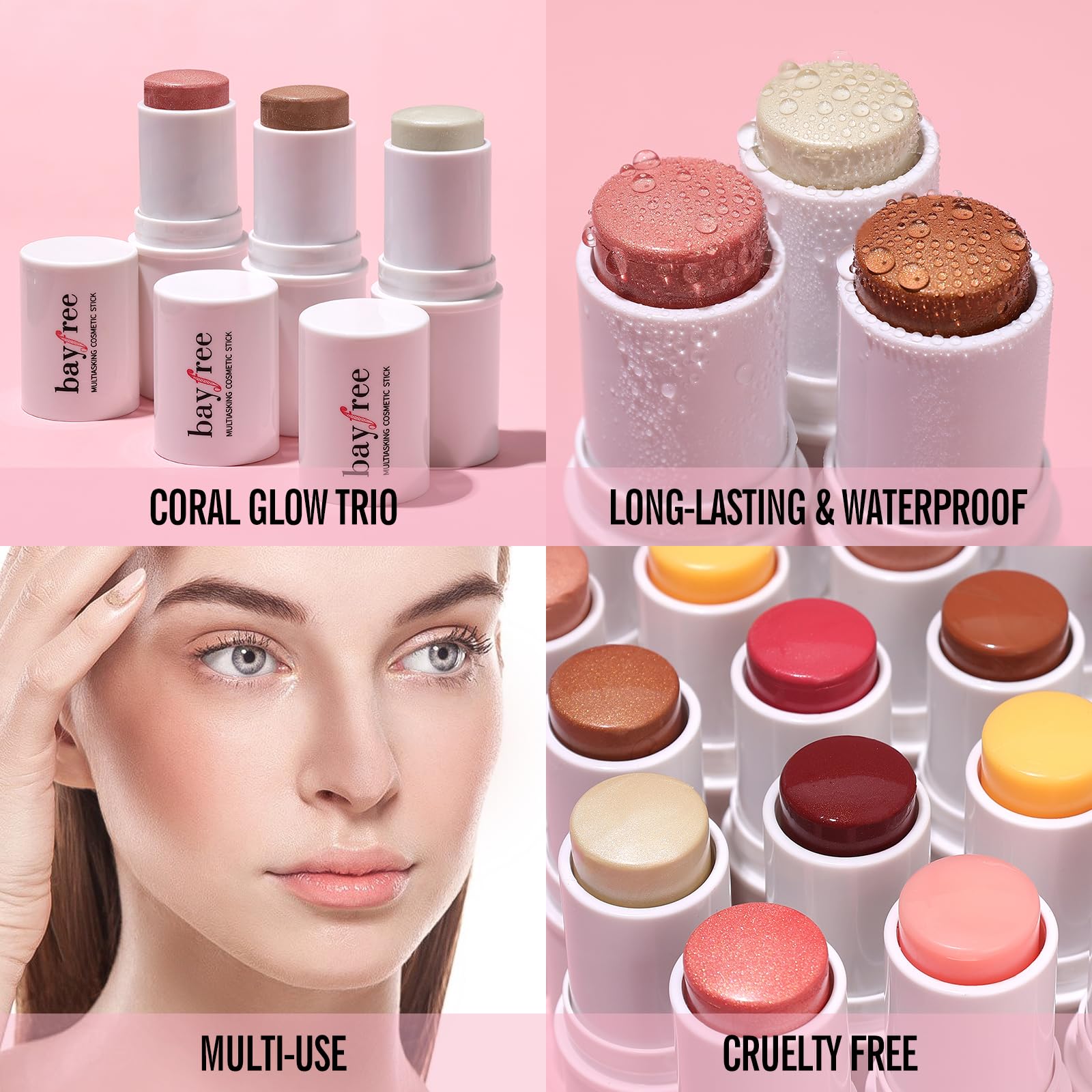 KIMUSE Multi Stick Trio blush on cheeks adds natural warmth and glow.