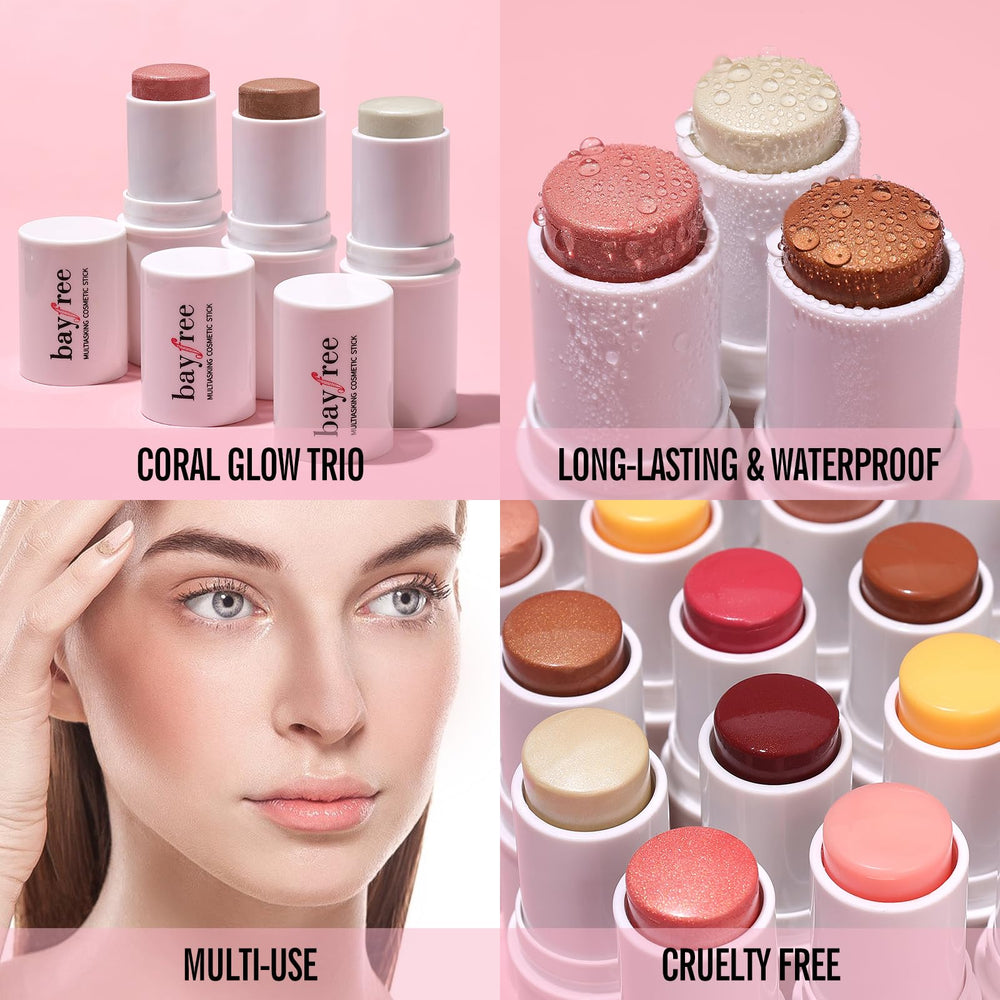 KIMUSE Multi Stick Trio blush on cheeks adds natural warmth and glow.