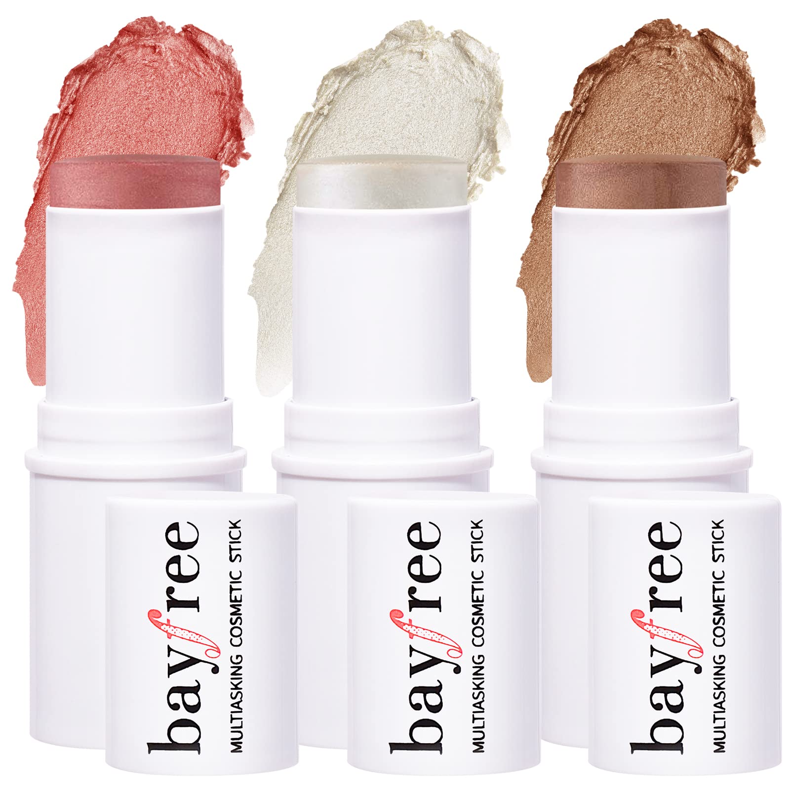 KIMUSE Multi Stick Trio on skin demonstrates versatile, blendable makeup for cheeks, lips, and eyes.