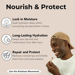 Kind Lips Unscented lip balm application highlighting irritation-free daily hydration.