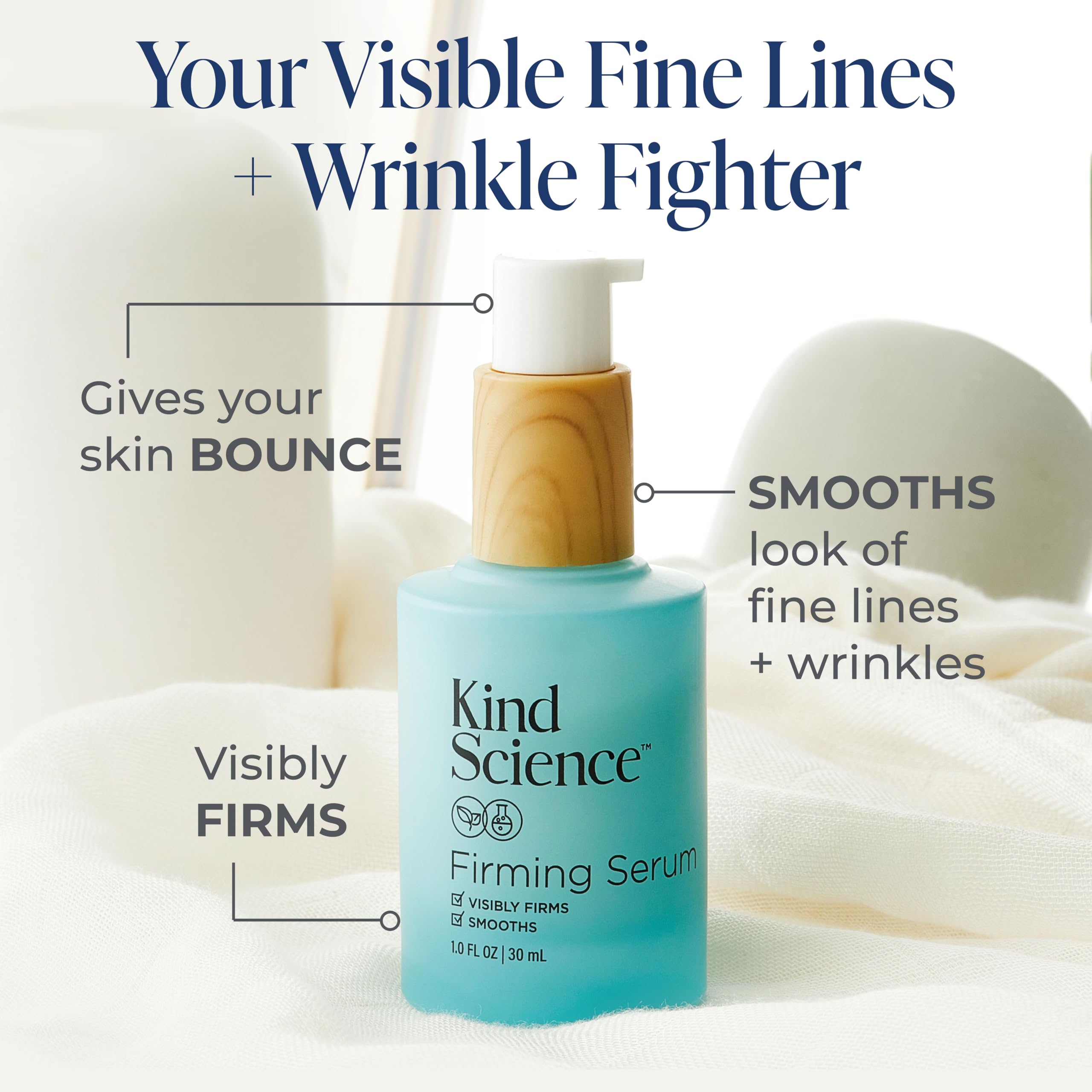Kind Science Firming Face Serum pump action shows easy application