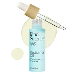 Kind Science Radiance Oil bottle closeup shows radiant hydration for skin