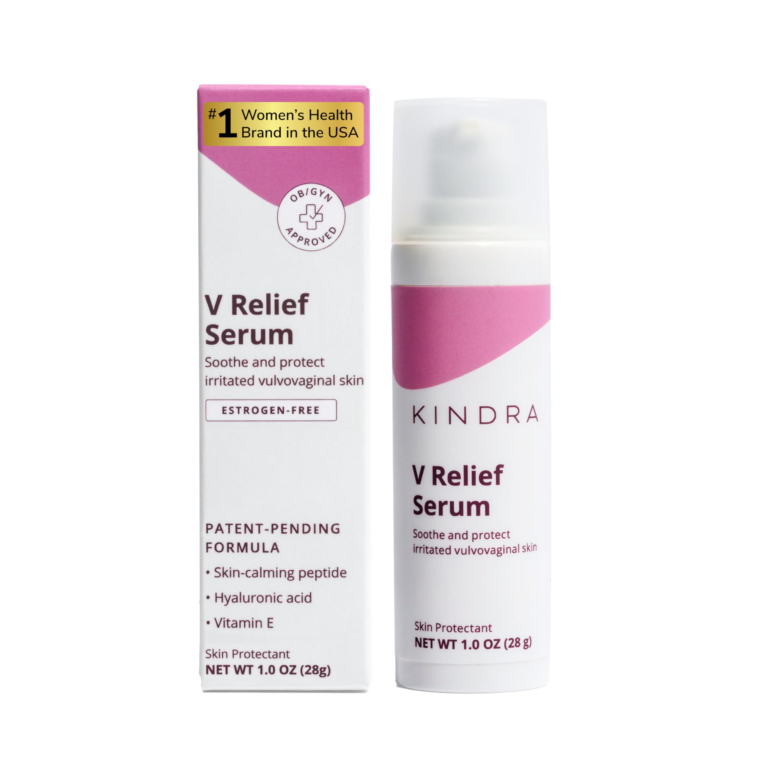 Kindra V Serum pump bottle for easy, soothing daily application.
