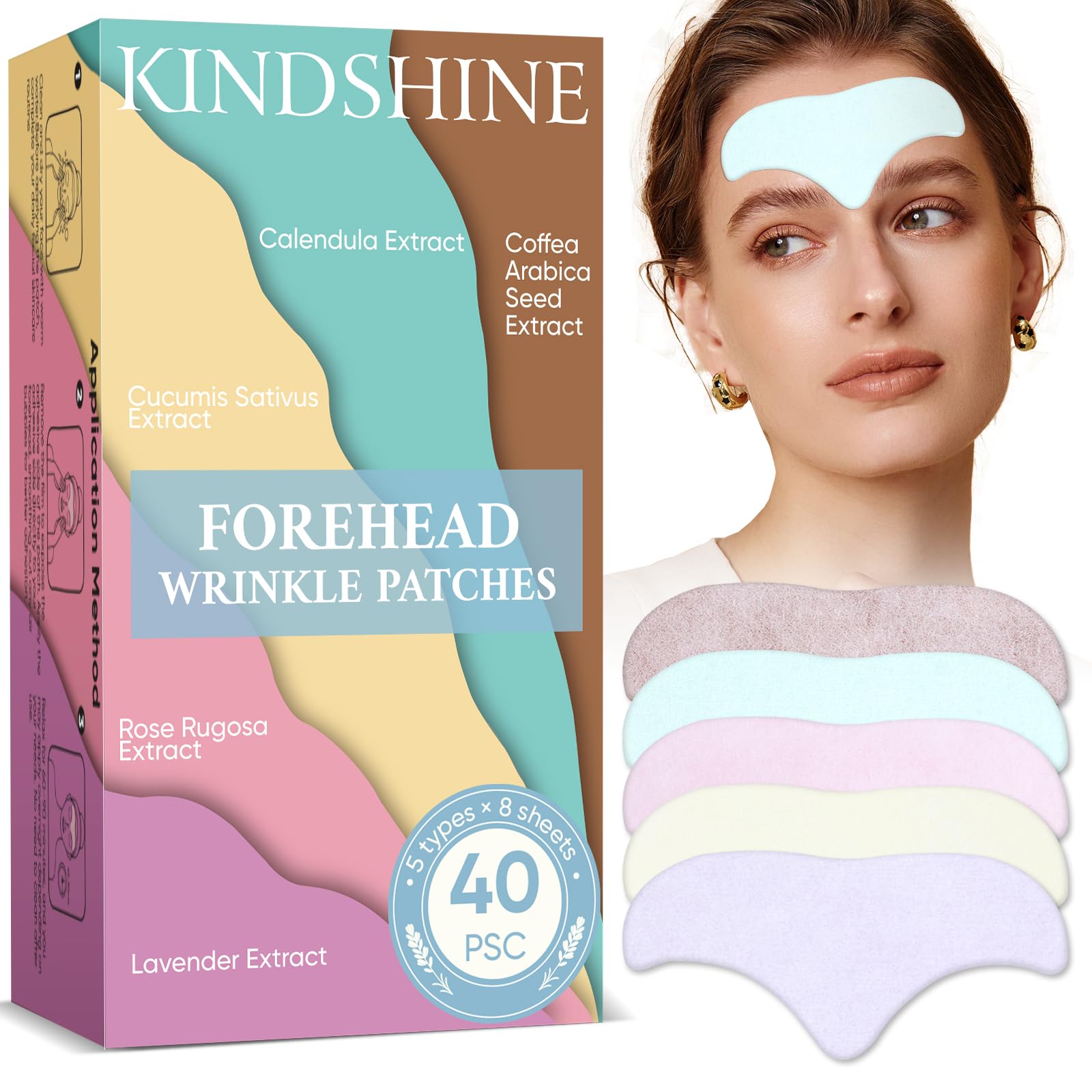 Kindshine forehead patches 40-pack package for convenient nightly wrinkle-smoothing routine.