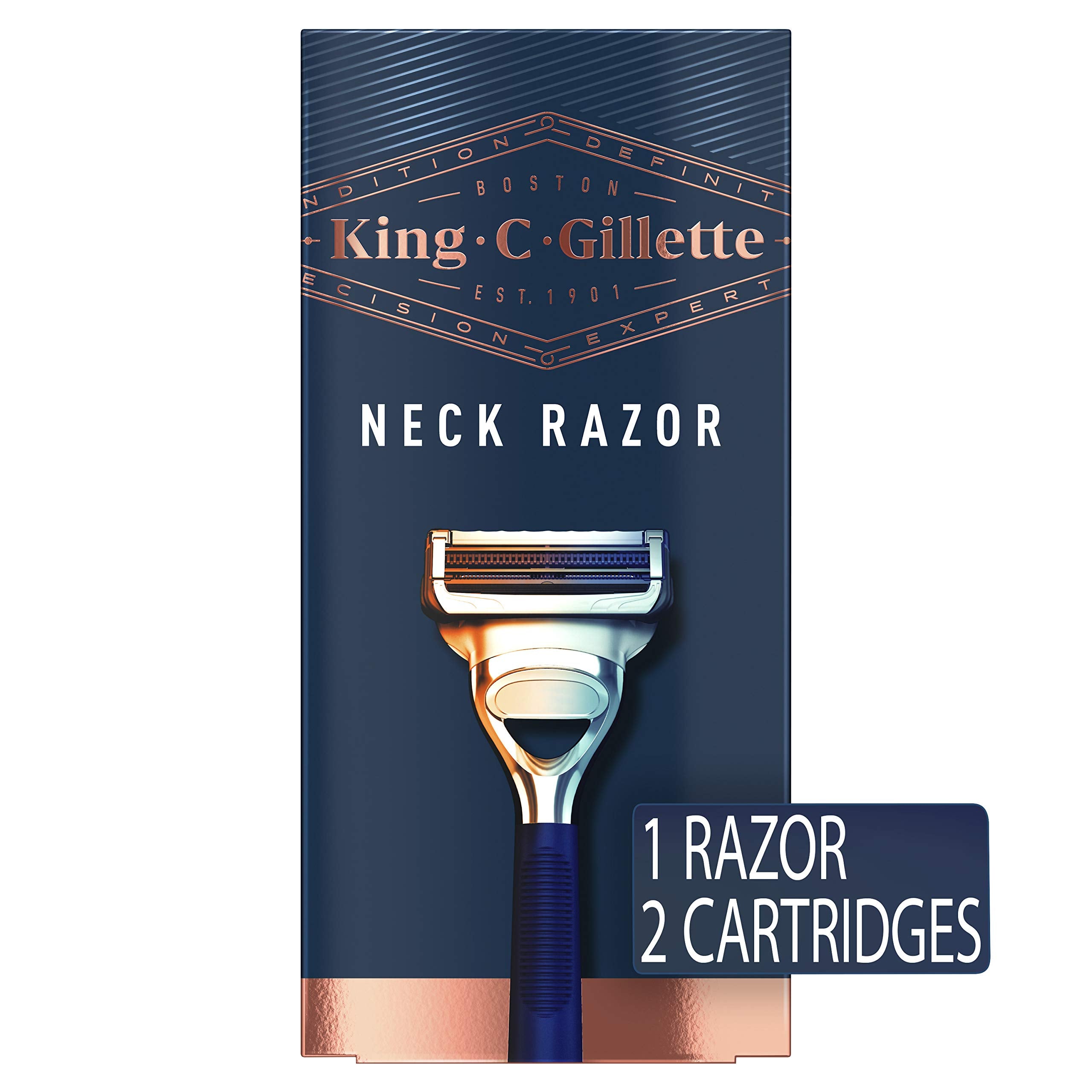 King C. Gillette neck razor back-trimmer enables easy edging after shaving.