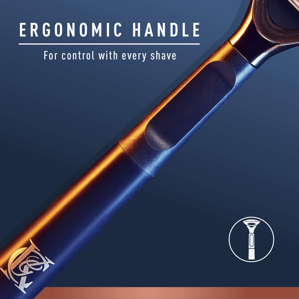 King C. Gillette neck razor lubrication strips reduce irritation on sensitive skin.