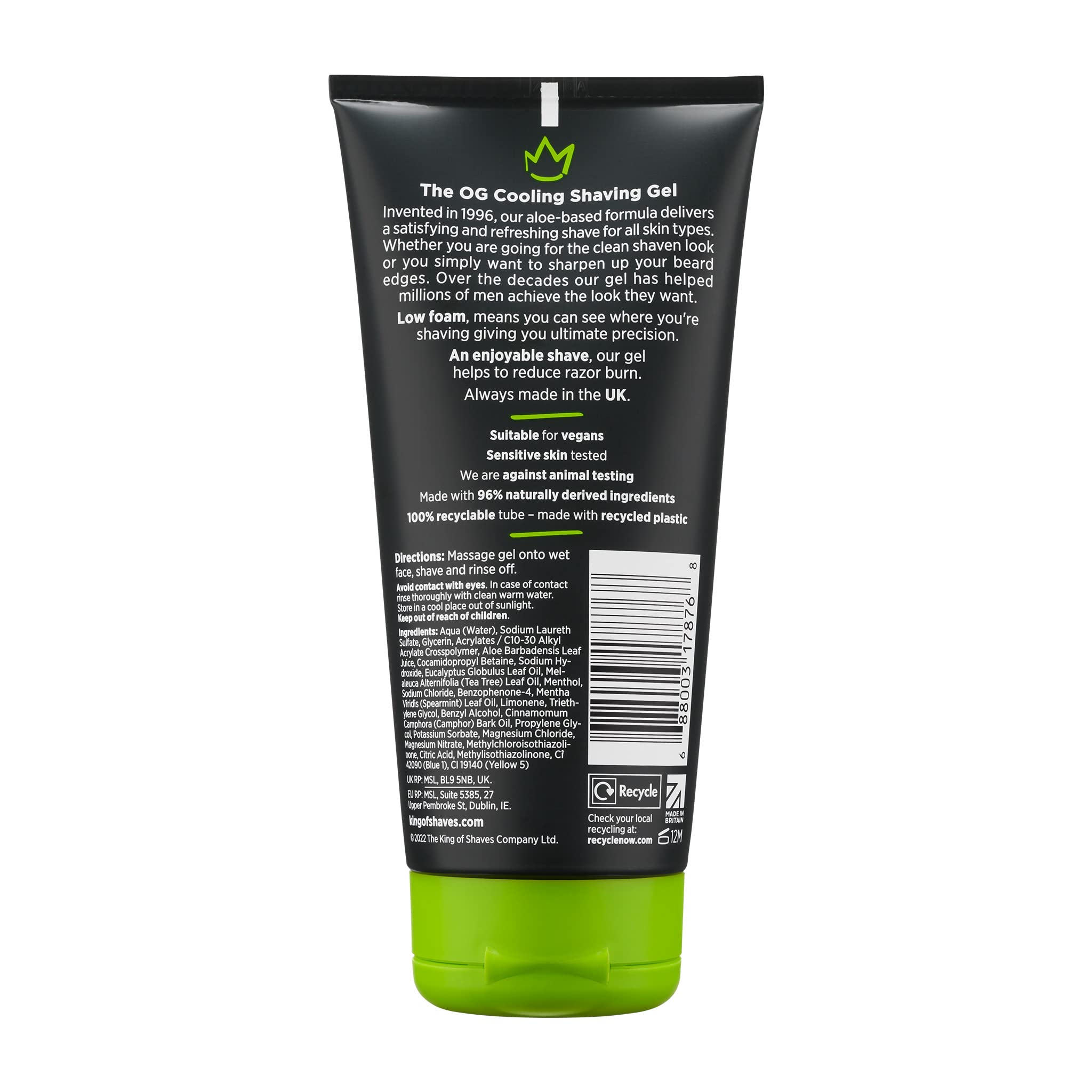 King of Shaves cooling shave gel being applied for smooth blade glide