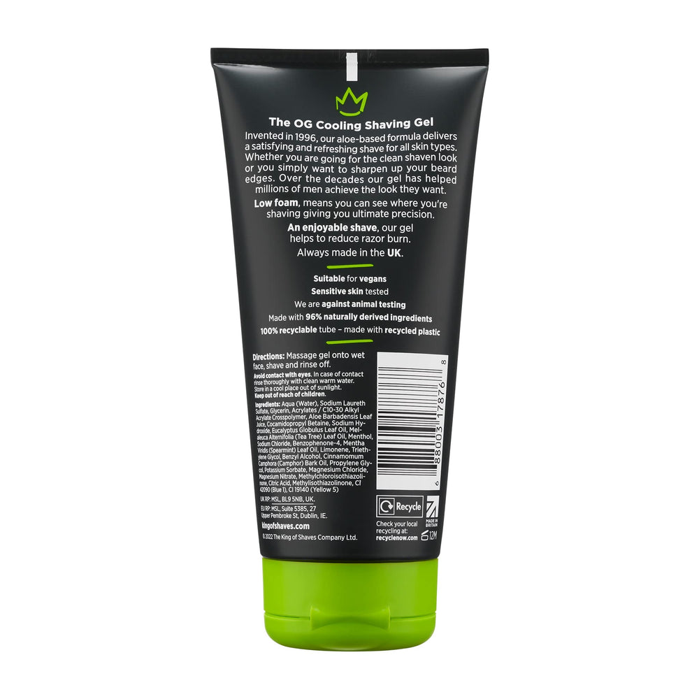 King of Shaves cooling shave gel being applied for smooth blade glide