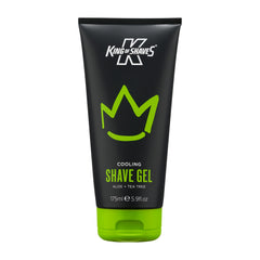 King of Shaves Cooling Shave Gel bottle showing Aloe and Tea Tree for sensitive skin benefits