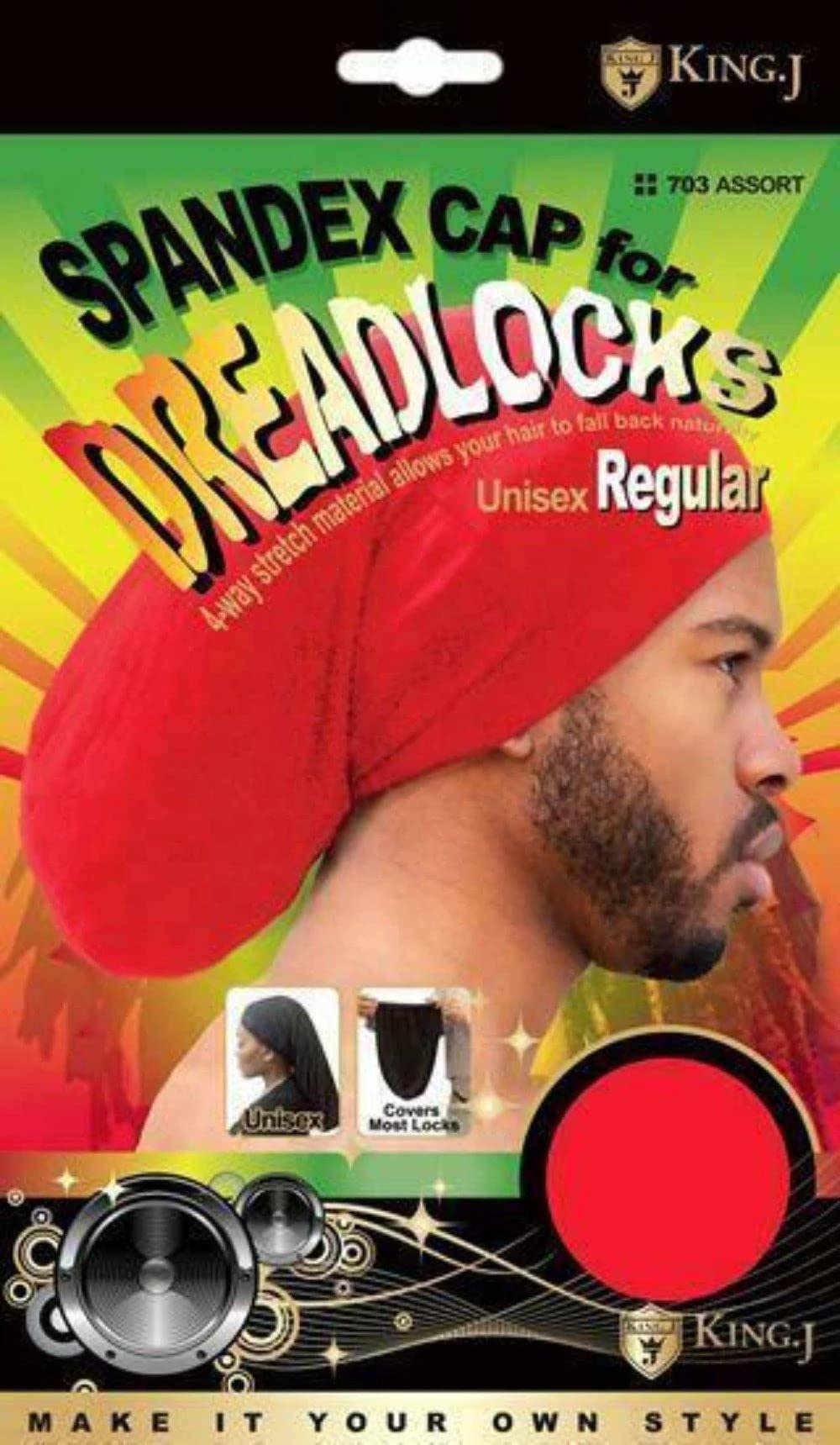 King.J dreadlocks cap flatlay highlights lightweight breathable fabric and stretch