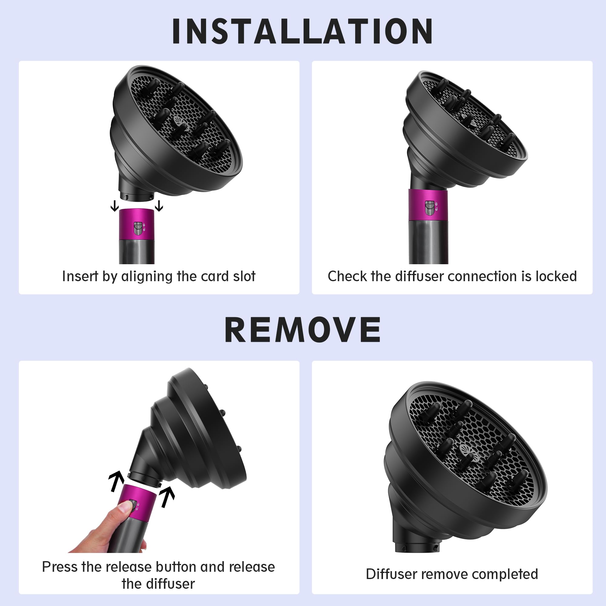 KingKam black diffuser for Dyson Airwrap in compact travel setup.