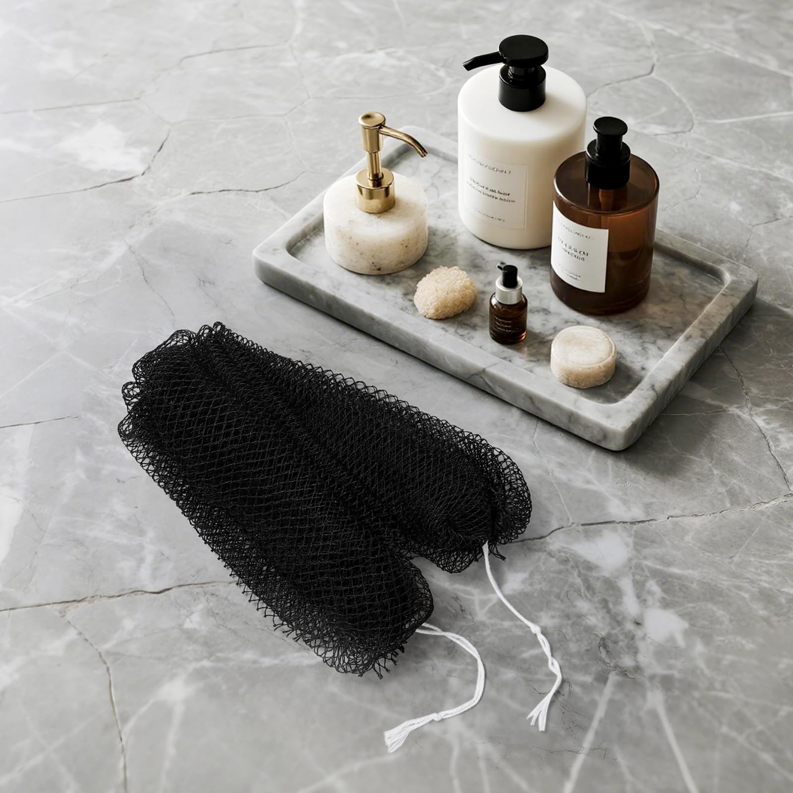 KINGMAS African Net Sponge two-piece set shown for shower use.