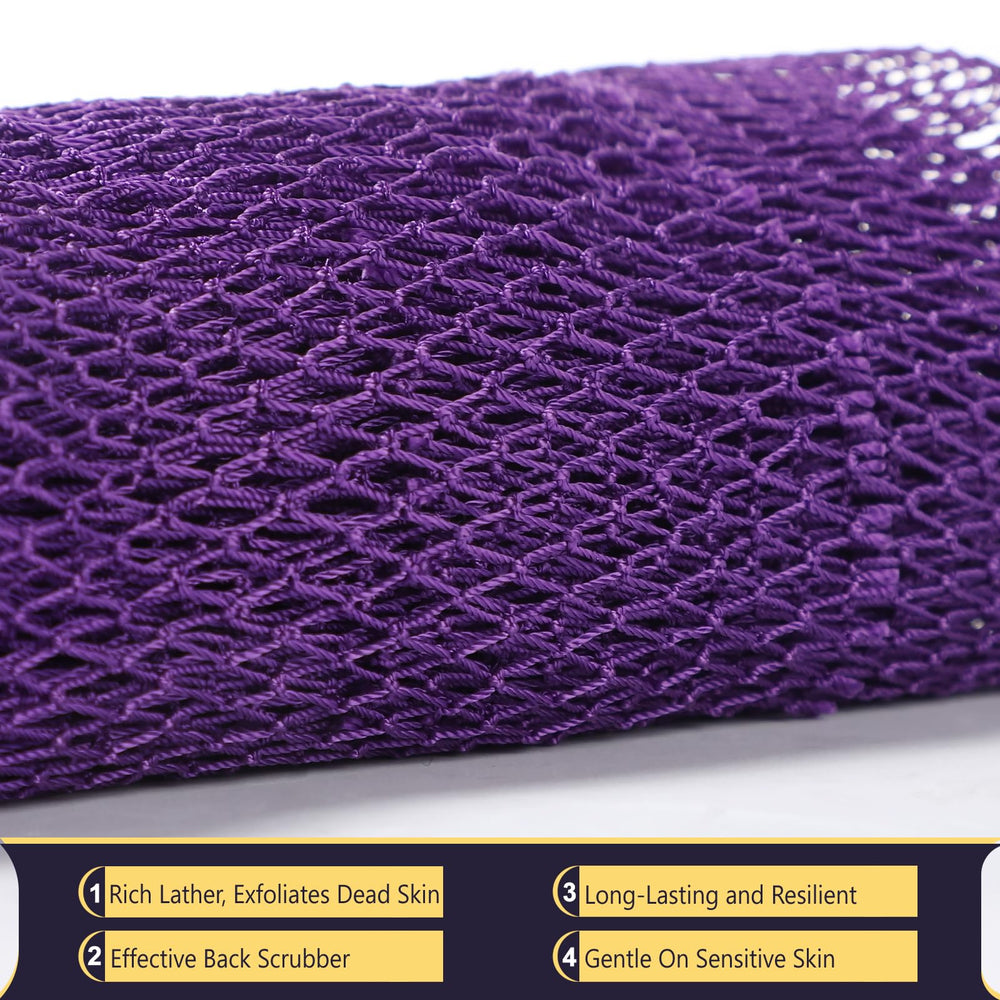 KINGMAS African Net Sponge stretch-length demo showing reach to back.