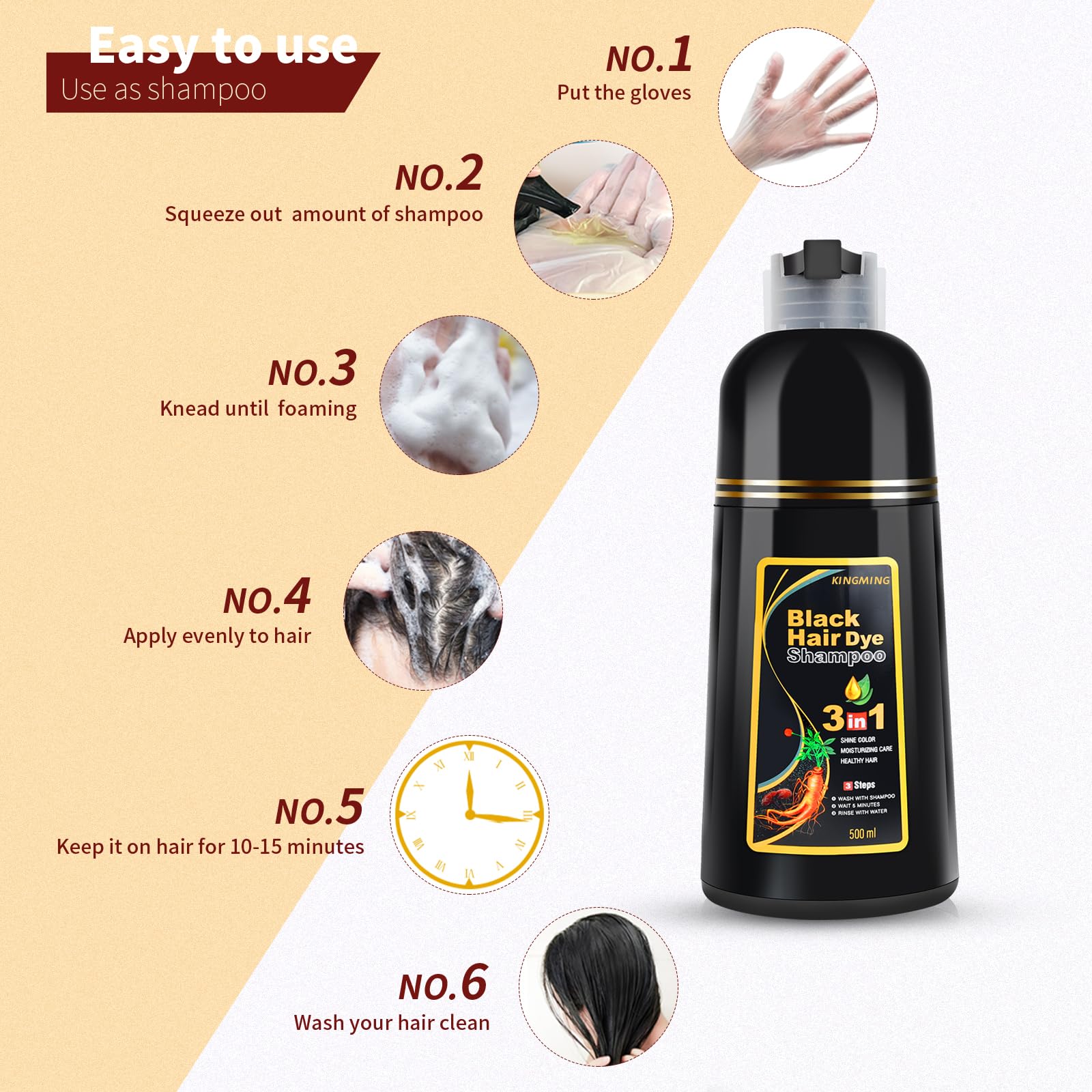 KINGMING herbal nutrition formula image implies nourished, strengthened hair with color